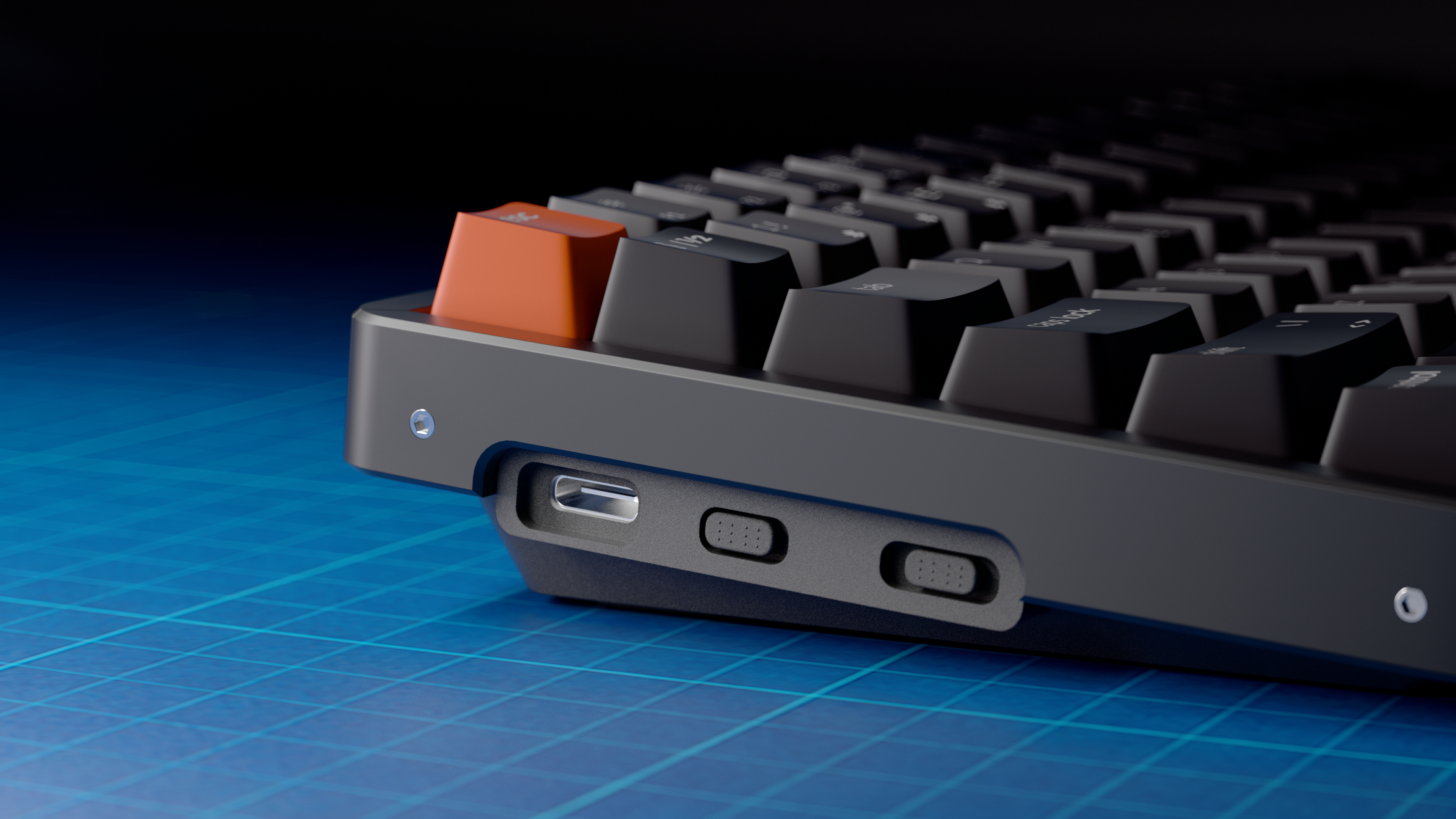 Close-up detail render of the keyboard concept
