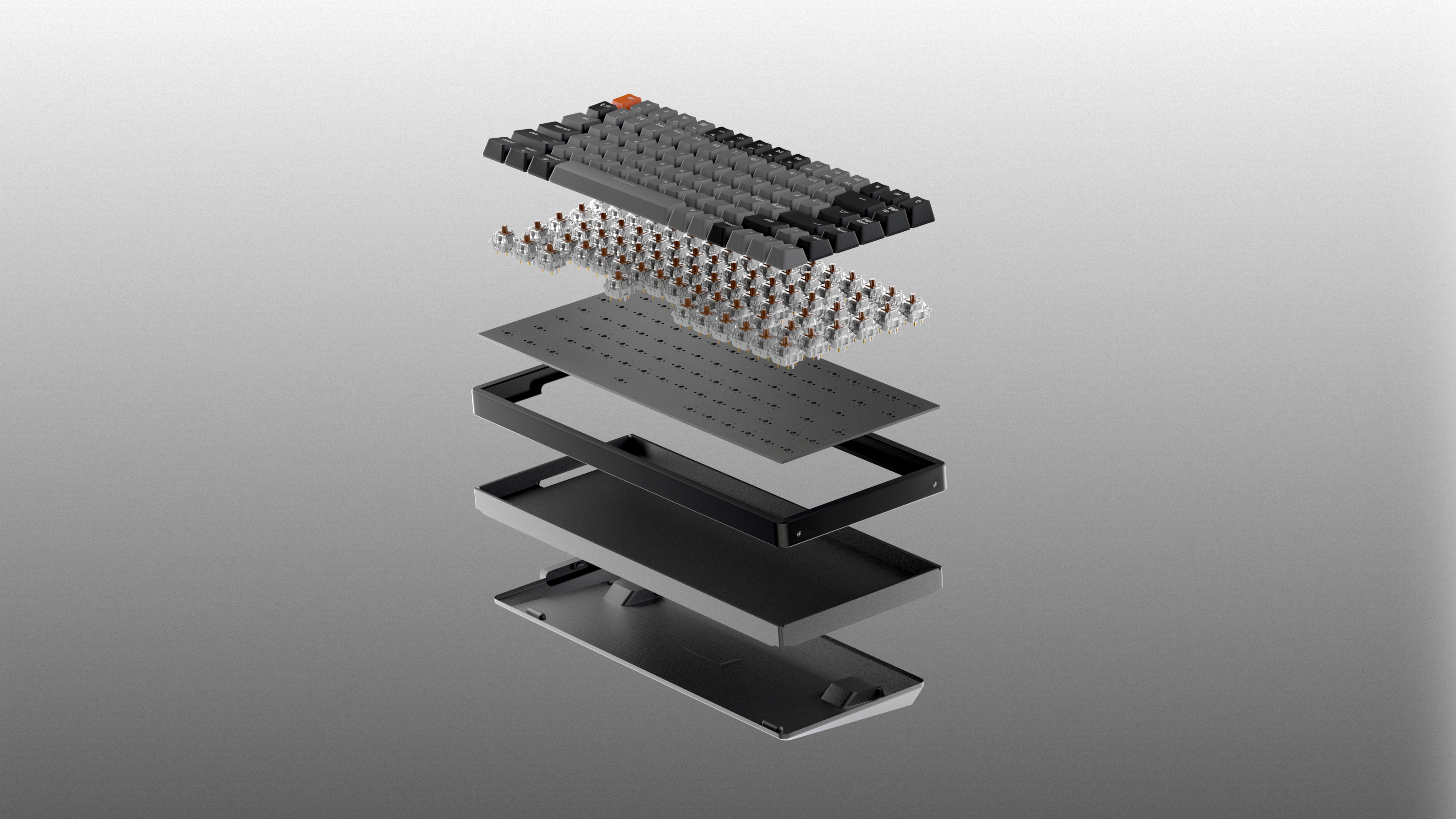 Exploded render of the keyboard concept