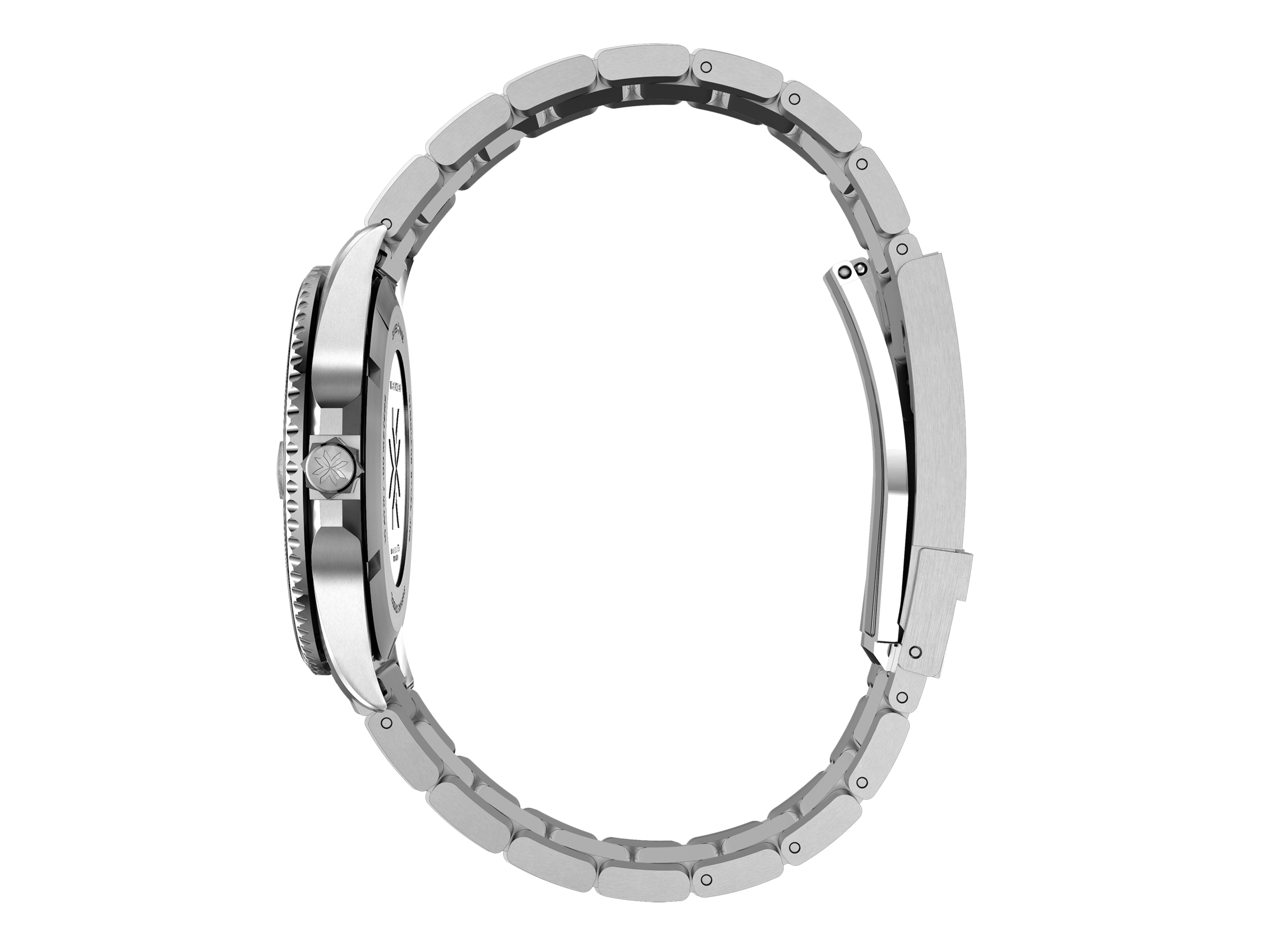 Side profile 3D product render of the Pierre Moreau luxury watch