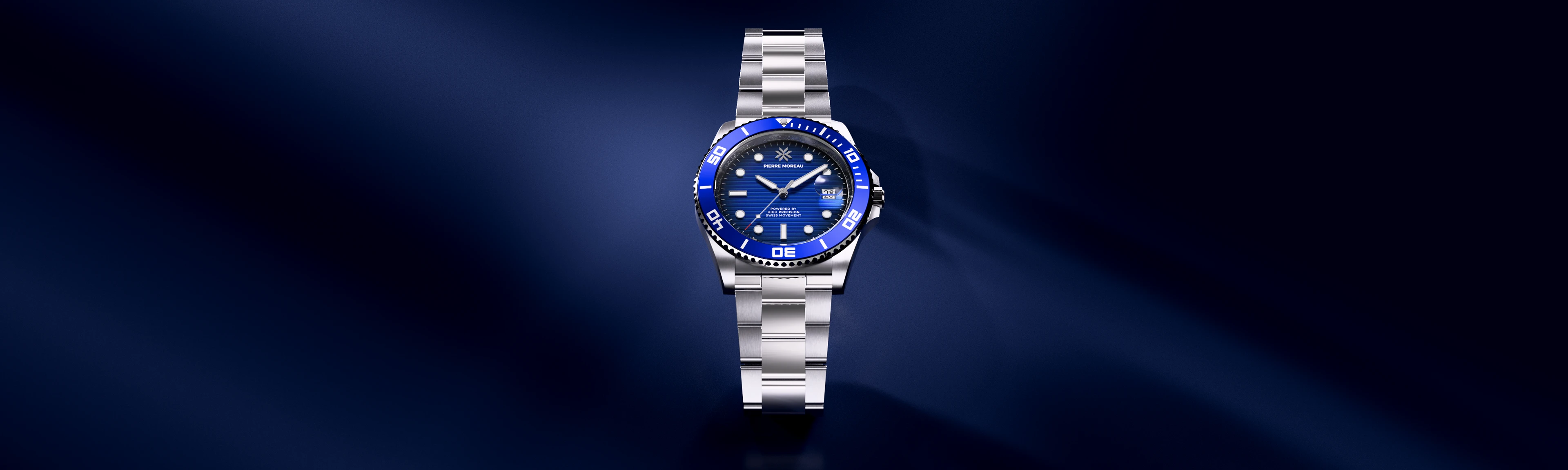 Wide blue Pierre Moreau watch render