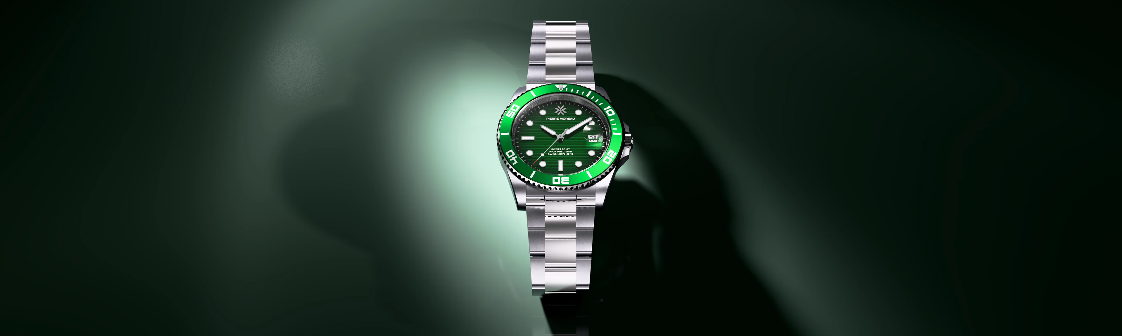 Wide emerald Pierre Moreau watch render